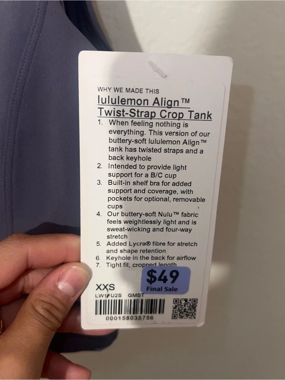 NWT Lululemon Align Twist-Strap Crop Tank in Gray Mist